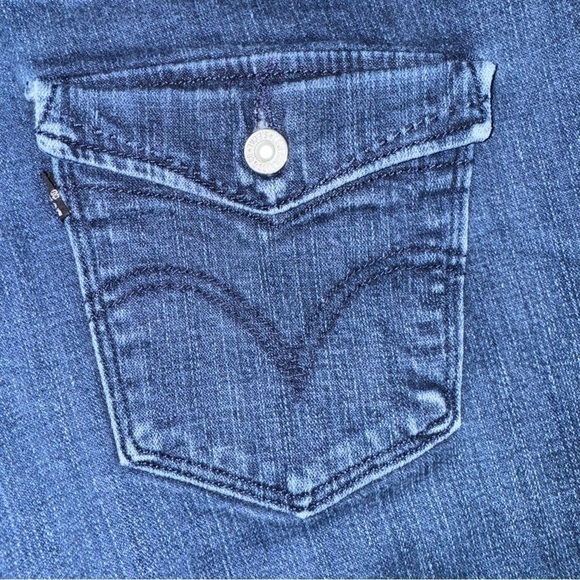 Levis 525 Perfect Waist Straight Jeans Womens 14 Short Stretch Blue - Picture 5 of 8